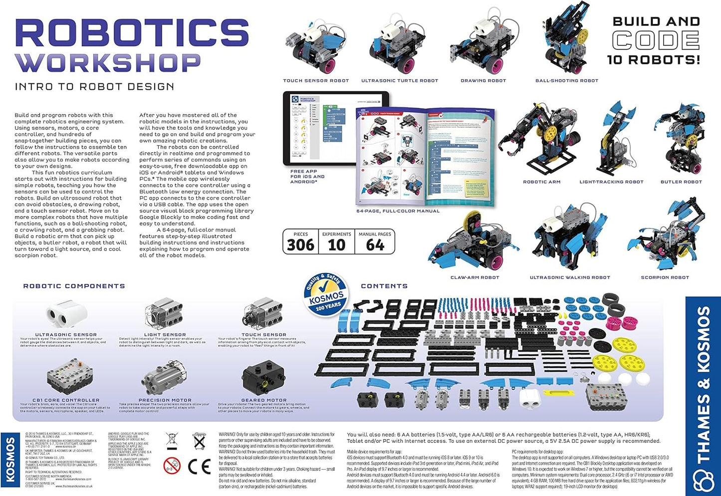 Thames & Kosmos Robotics Workshop with Micro:Bit STEM Experiment Kit, Creative, Educational Coding & Programming Curriculum for Home & School Use, Utilizes MakeCode App to Learn Python, Javascript