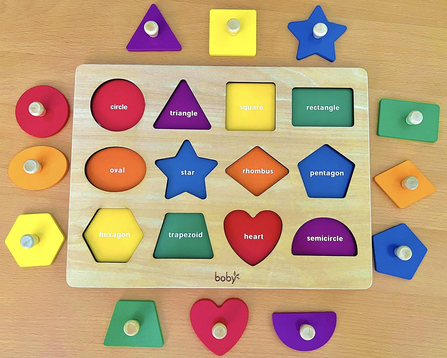 Dailyfunn Montessori Toy Shape Peg Puzzles Baby Puzzle 12-18-24 Months with Knob for Infant-Toddlers 1-3