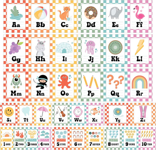 Hadley Designs Alphabet for Classroom Wall Decor - ABC Posters for Classroom Wall Chart Preschool & Kindergarten, ABC Letters & Number Line Elementary, Alphabet Cards, Varsity Letter Classroom Decor