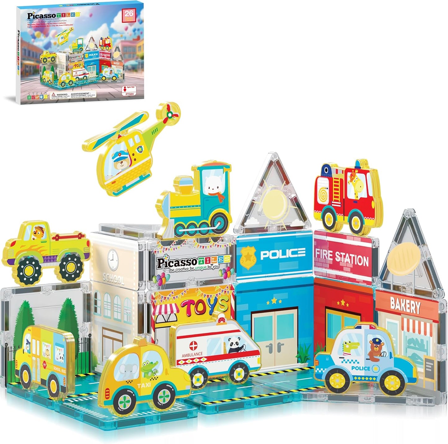 PicassoTiles Magnetic Tiles Magnet Tile Building Blocks Marine Animal World Themed Set with 8 Ocean Character Action Figures STEM Learning Toy Construction Toddlers Boys Girls Ages 3+ PTQ25