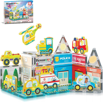 PicassoTiles Magnetic Tiles Magnet Tile Building Blocks Marine Animal World Themed Set with 8 Ocean Character Action Figures STEM Learning Toy Construction Toddlers Boys Girls Ages 3+ PTQ25