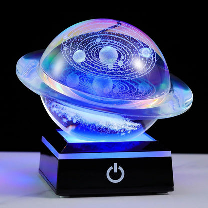 3d Solar System Model Crystal Ball 80mm 3.15inch - Outer Space Astronomy Gifts Room Decor Crystal Sphere Unique Gifts For Men Him Best Birthday Dad Physics Science Teacher Night Light Planet Lamp