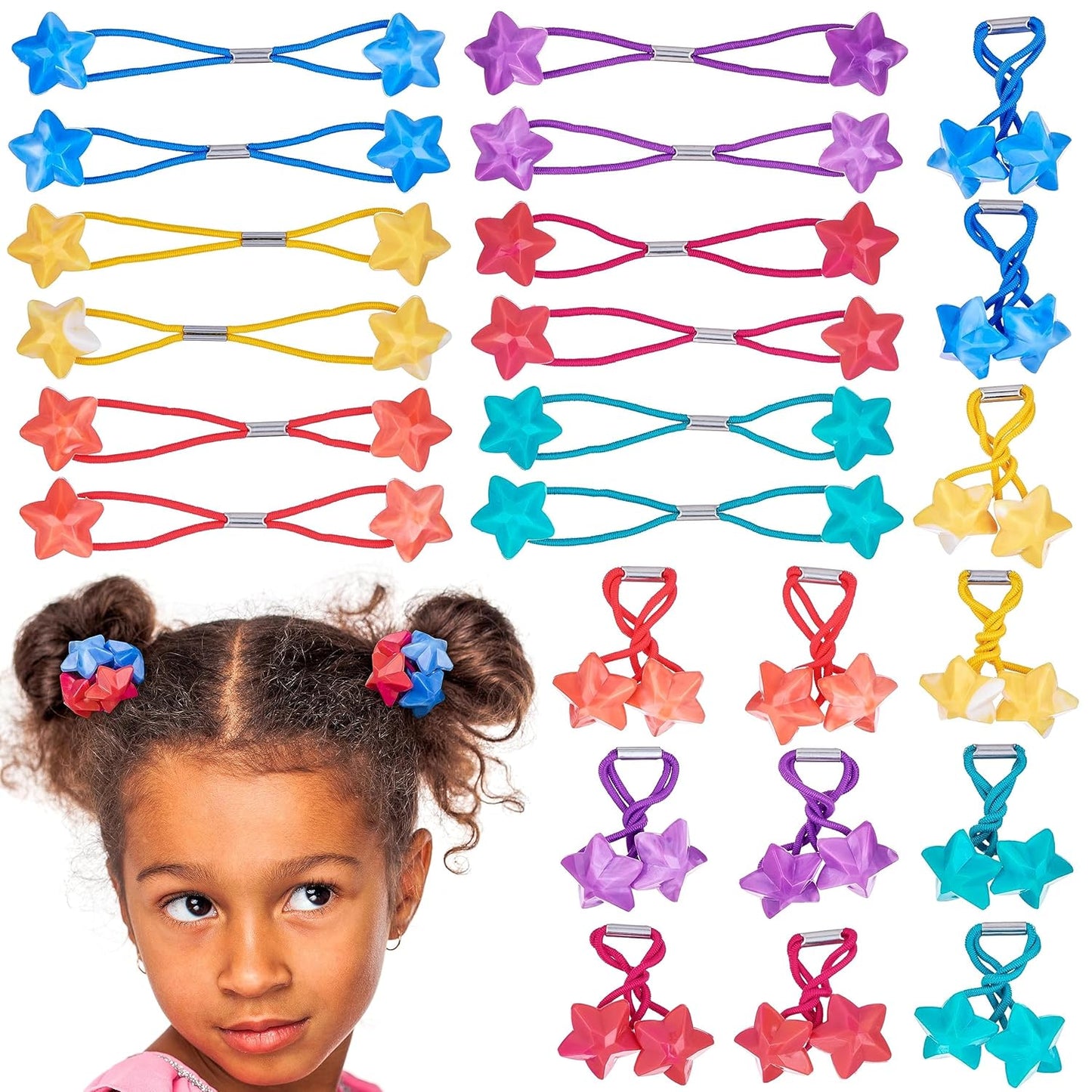 20pc Ponytailers Balls Elastics 18mm Round Opaque Multicolored Twin Beads Bauble Holders Toddler Kids Braiding Styling