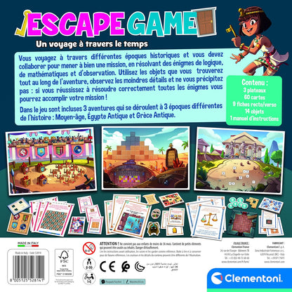 Clementoni - Escape Game - Un Voyage À Travers le Temps - Jeu de Société et de Logique Pour Toute la Famille - Énigmes à Résoudre - À partir de 8 Ans - 1 à 6 Joueurs - Français - 52814