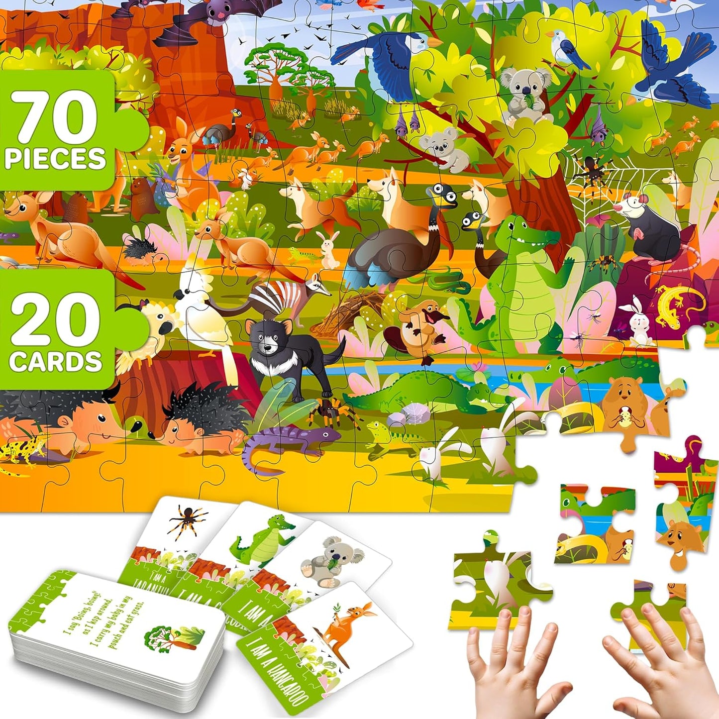 United States Puzzles for Kids Ages 4-6 - 70 Pcs USA Map Kids Puzzle with 50 Cards 400+ USA Facts - State & Capitals Floor Jigsaw Puzzles for Children 6-8 - Educational Toys Gift for Boys Girls