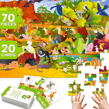 United States Puzzles for Kids Ages 4-6 - 70 Pcs USA Map Kids Puzzle with 50 Cards 400+ USA Facts - State & Capitals Floor Jigsaw Puzzles for Children 6-8 - Educational Toys Gift for Boys Girls