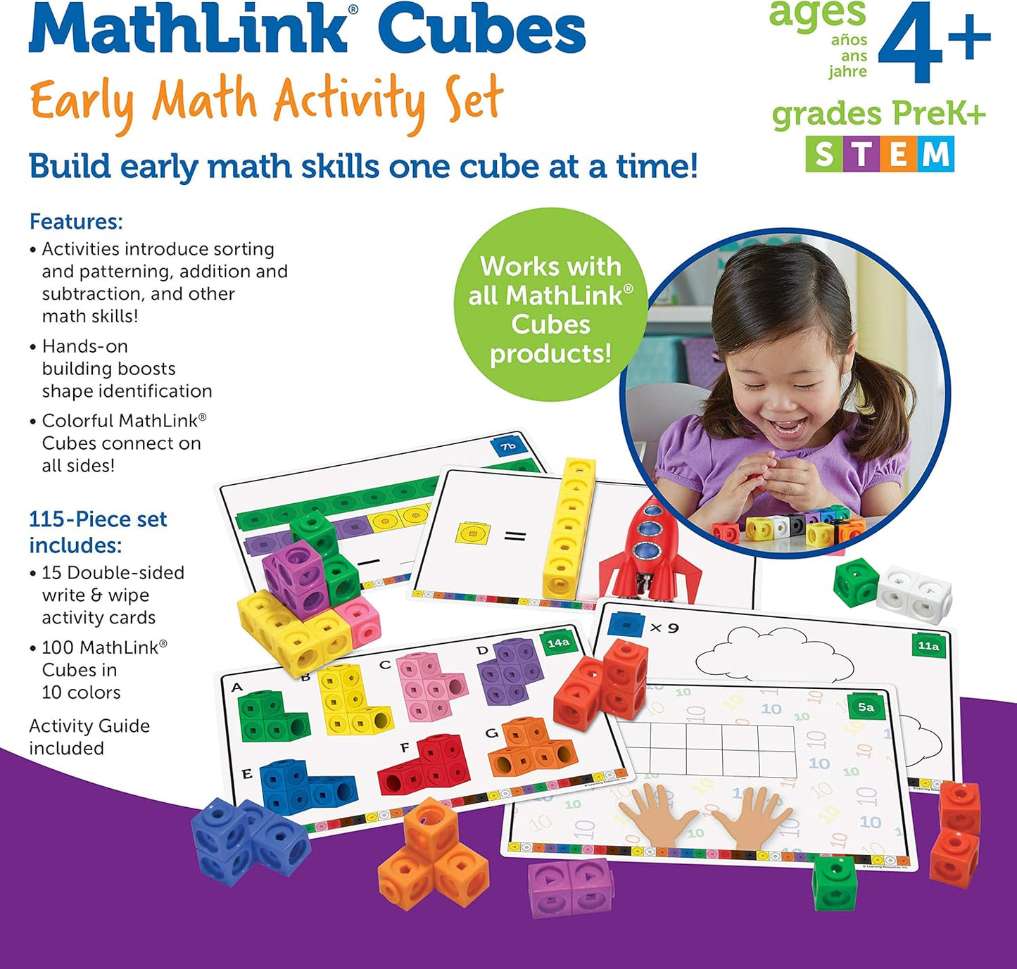 Learning Resources MathLink Cubes Kindergarten Math Activity Set Sea Adventures! - 115 Pieces, Age 5+, STEM Teaching Toys, Kindergartner Games