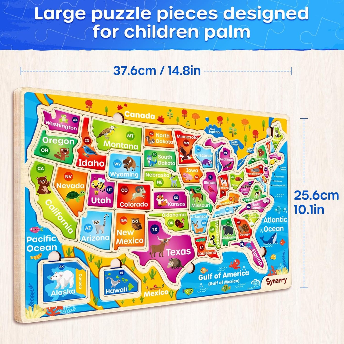 SYNARRY Large USA World Wooden Puzzles for Kids Ages 4-6, Learning United States World Maps Puzles for Kids Ages 6-8, Wood Jigsaw Puzzles Educational Games Toys Gifts for Boys Girls Ages 3-8