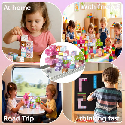 Magnetic Blocks,100 PCS Build Magnetic Santa Chimney Xmas Tree Gift World, STEM Construction Magnetic Cube for Boys Girls Age 3 4 5 6 7 8 9 10,Sensory Stacking Toy Christmas Birthday Gifts for Kids