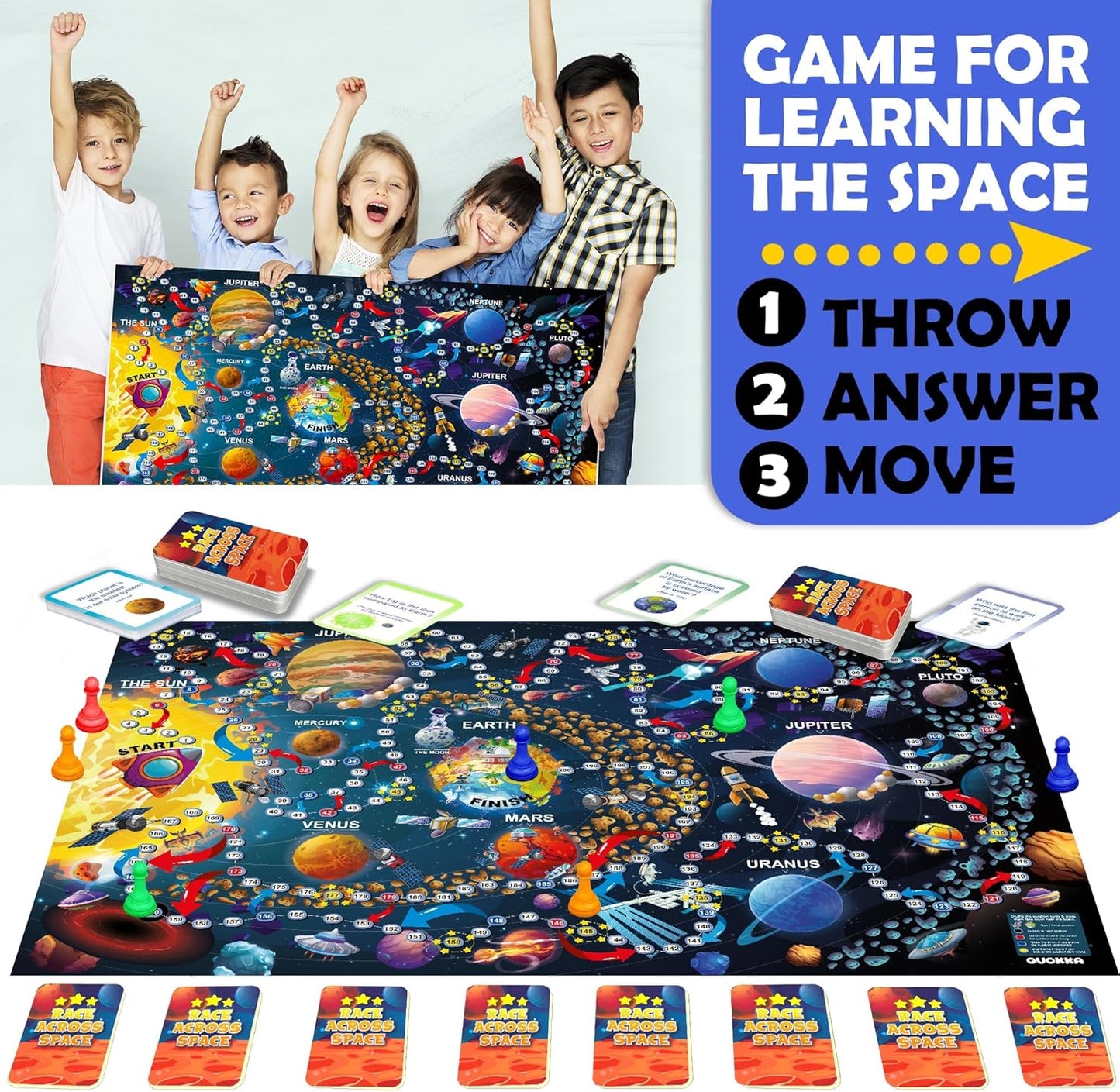 QUOKKA Board Games for Kids 8-12 - Family Games for Kids and Adults - Journey Across the World Card Game Ages 5-9 - Learn Capitals, Flags, Facts, and Map Locations with 195 World Map Cards