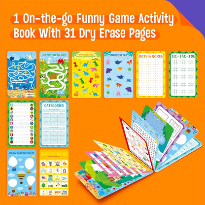Logic Puzzles Game Pad, 30 Reusable & Erasable Logical Thinking Games-Sudoku, Scavenger Hunt, Math Games, Dry Erase Brain-Boosting Puzzles Activities Pad for Kids, Road Trip, Airplane & Car Travel