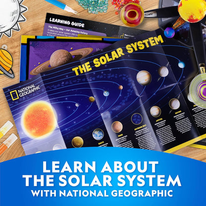 National Geographic Glow-in-the-Dark Solar System Model Kit for Kids - Build & Paint a 3D Planetary Model with Movable Arms, STEM Projects for Kids Ages 8-12, Space Themed Bedroom Decor
