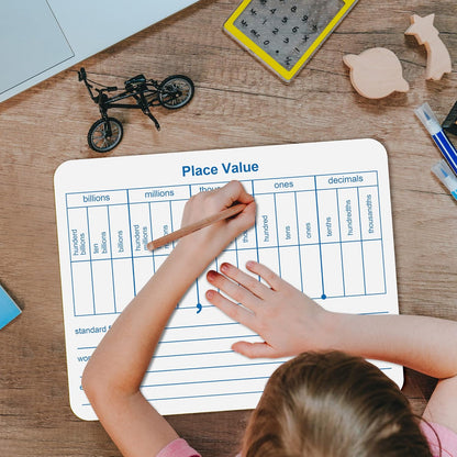 Dry Erase Place Value White Board, 9" x 12" Double Side Table Math Manipulatives Lapboard for Kids Students Classroom Home