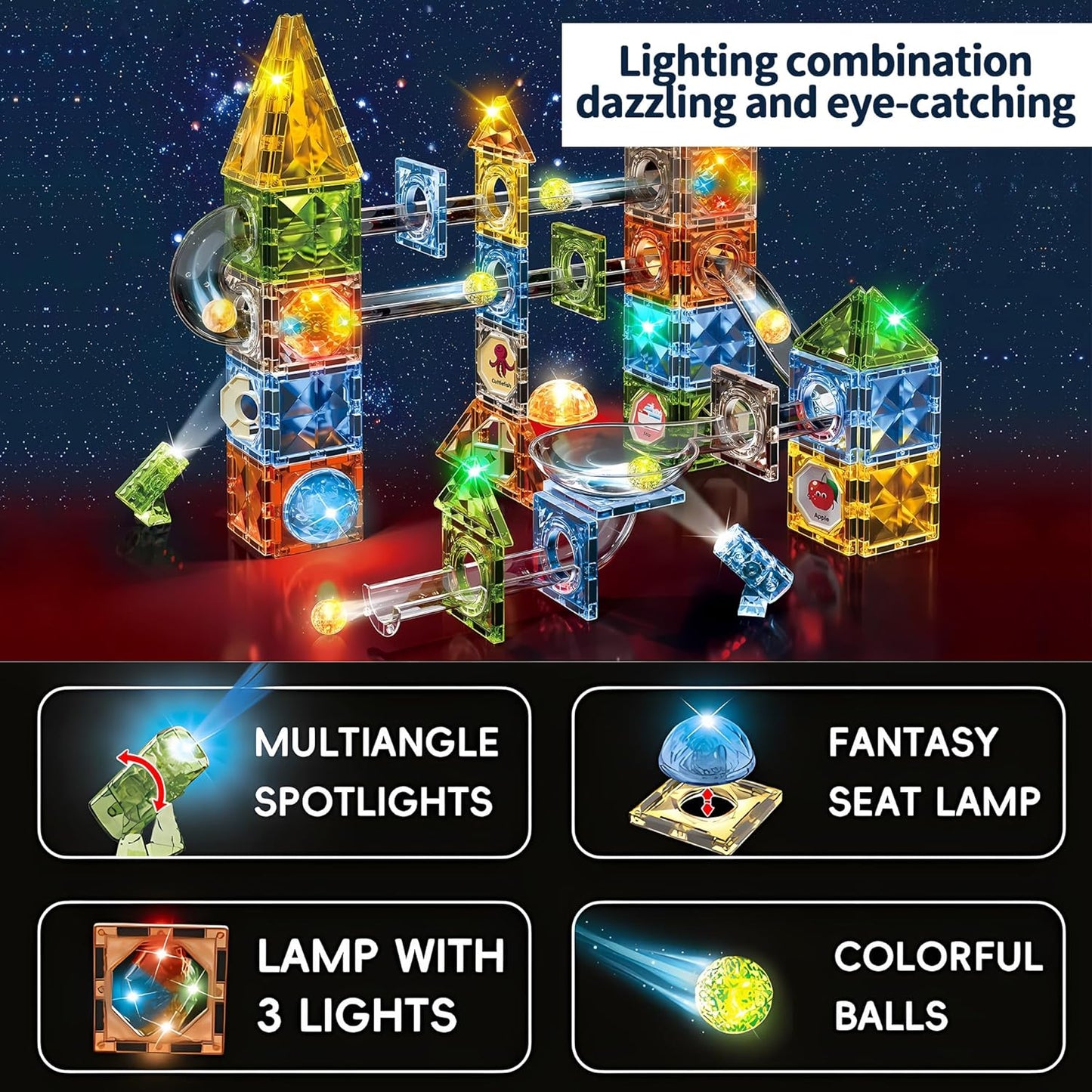 325PCS Glow in The Dark Marble Run with Motorized Elevator, STEM Building Blocks Toy Includes 113 Marbles, for Kids Ages 3+, Easter Birthday Gift for Boys and Girls