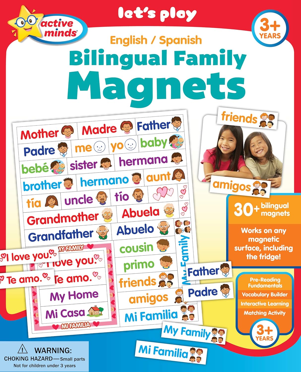 Active Minds Bilingual Family Magnets | Spanish and English Vocabulary Skills (Ages 5 and Up)