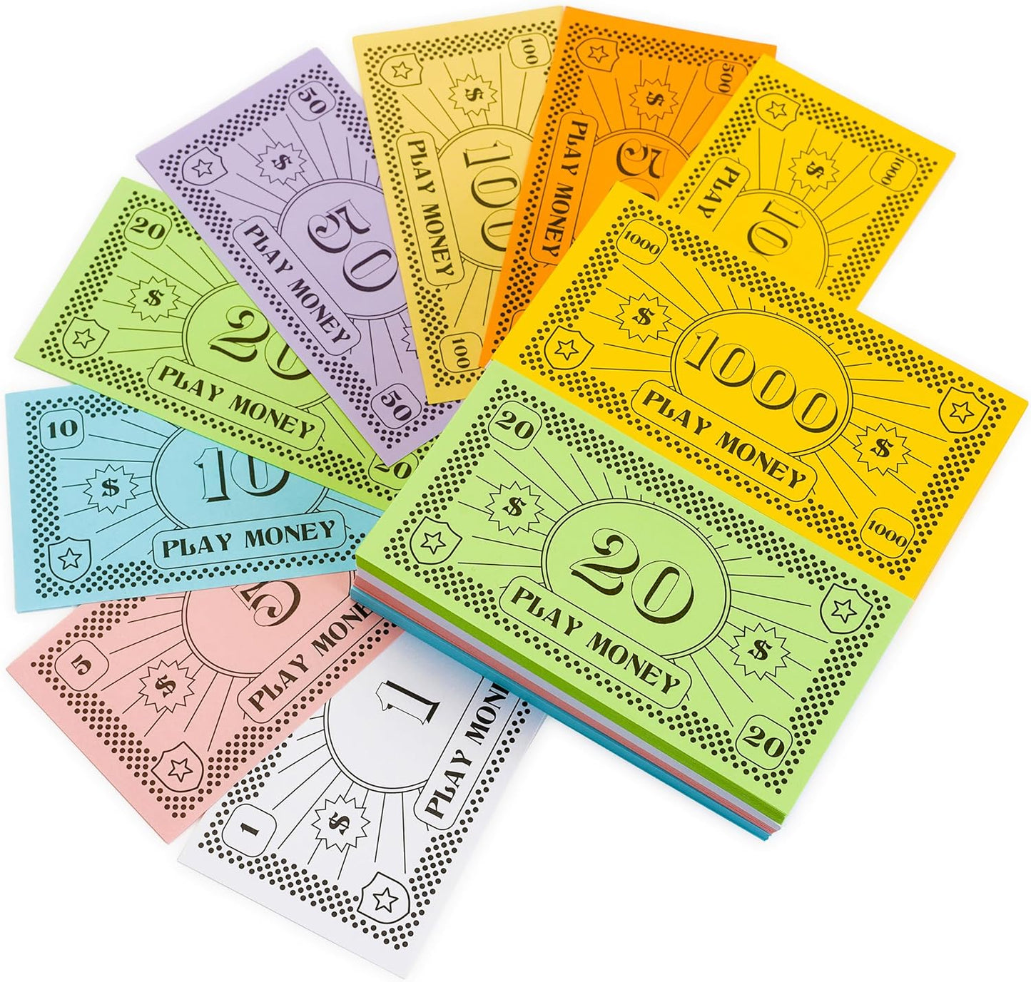 Opoly Play Money – 800Pcs Fake Currency for Board Games – 100 of Each Bill in 8 Denominations – $1, $5, $10, $20, $50, $100, $500, & $1000 - Paper Pretend Play Cashier