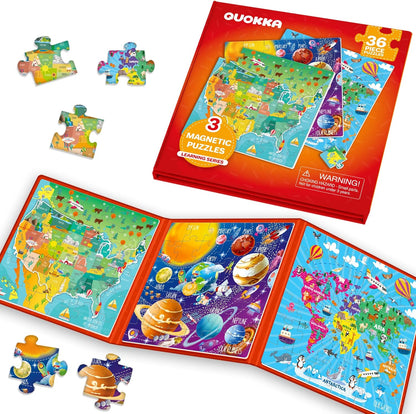 QUOKKA Magnetic Puzzles for Kids Ages 4-6 – Magnetic Fractions Learning Set for Kids 6-12 – Math Games for Homeschooling, Classrooms & Travel – 110 Magnets, 12 Task Pages, Marker – Toddler Travel Toys