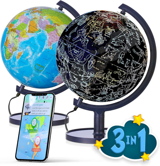 Interactive 10" Globe for Children with Stand (DIY) - App-Compatible, 400 Wonders, 1000+ Facts, LED Constellations, STEM Globe, World Lamp & Earth Decor