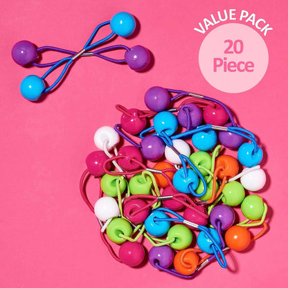 20pc Ponytailers Balls Elastics 18mm Round Opaque Multicolored Twin Beads Bauble Holders Toddler Kids Braiding Styling