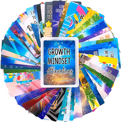 Growth Mindset Positive Affirmation Cards, 54 Affirmations, 150+ Inspiring Questions, Glossy Coated Cards with Storage Box, Meaningful Gift, Loved by Teachers, Therapists and Parents