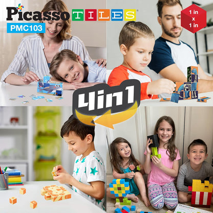 PicassoTiles 60pc Magnetic Puzzle Cube Building Set 1 Inch 3D Blocks STEM Construction Toy for Toddlers Kids Boys Girls Age 3+ Montessori Learning Travel Sensory Gift with Educational Idea Book PMC60