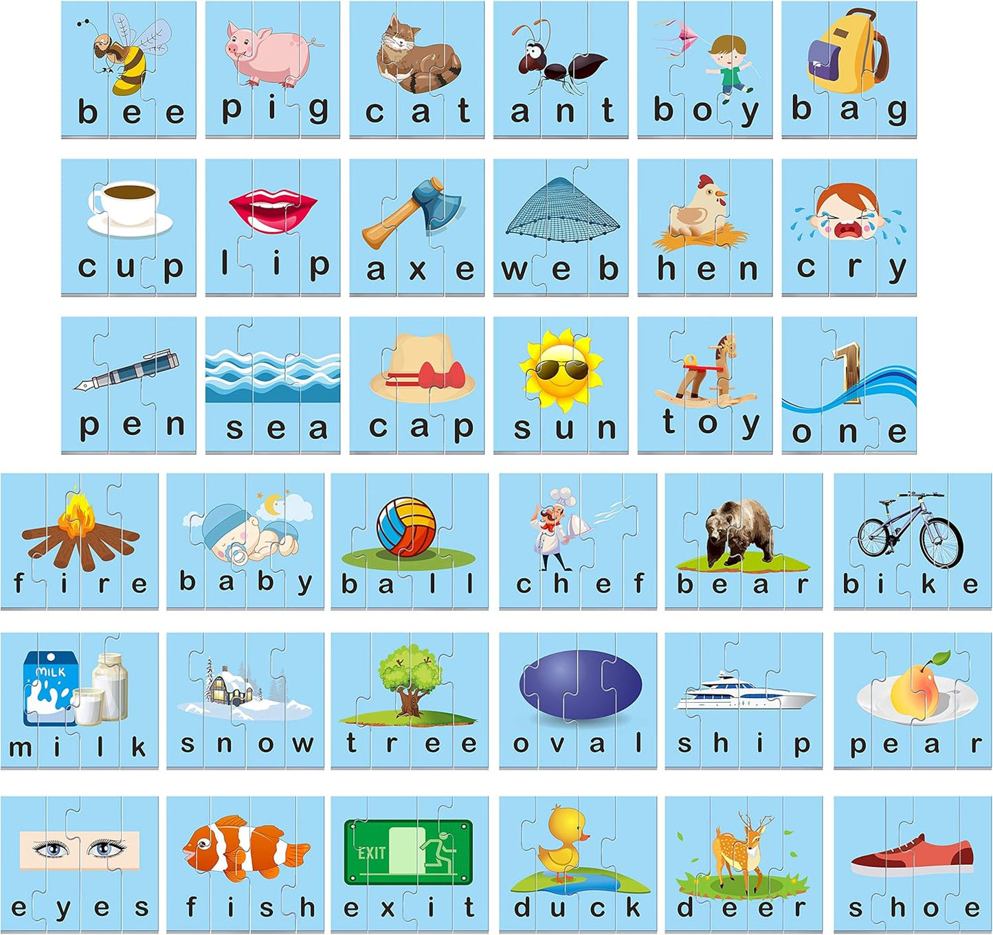 72 Word Spelling Puzzles with Error-Correction Mechanism in 3 Pieces, Perfect for Preschool Learning (36 Block Double Sided)