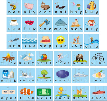 72 Word Spelling Puzzles with Error-Correction Mechanism in 3 Pieces, Perfect for Preschool Learning (36 Block Double Sided)