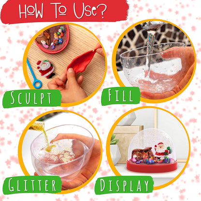 Kipipol Make Your Own Holiday Water Globe Kit – 3X DIY Snow Globe Making Kit w/ 3 Figures, 10 Packs of Modeling Clay for Sculpting, Crafts for Girls Ages 4-6, Arts and Crafts for Kids Ages 4-6-8-12