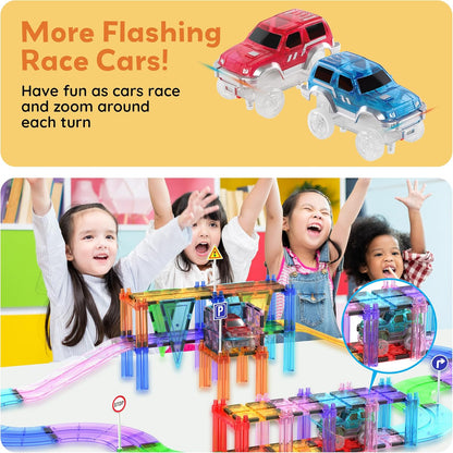 PicassoTiles 121pc Magnetic Tile Race Track Marble Run Magnet Tiles 3-in-1 Playset Car Racing Construction Set STEM Learning Early Education Building Toy Cars for School Toddlers Boys Girls Ages 3+
