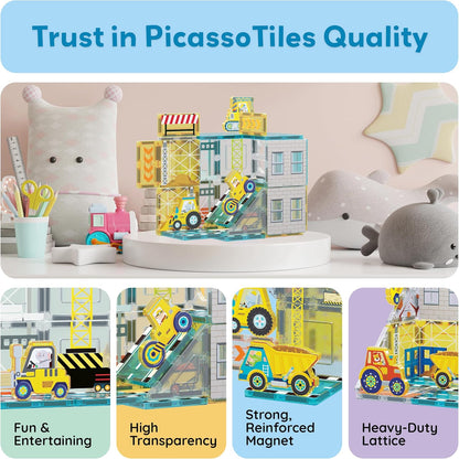 PicassoTiles Magnet Tiles Magnetic Building Blocks Aquarium Marine Animal Theme Set with 8 Character Action Figures Shark Crab Turtle STEM Toys Construction Preschool Toddlers Kids Boys Girls 3+ PTQ15