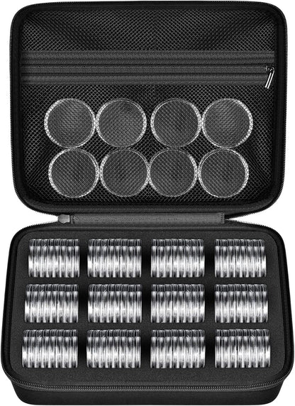 PAIYULE 96 Pieces 46mm Coin Capsules, with Foam Gasket and Plastic Storage Organizer Box, 6 Sizes (20/25/27/30/38/46mm) Coins Collector Case Holder for Coin Collection Supplies(Black)