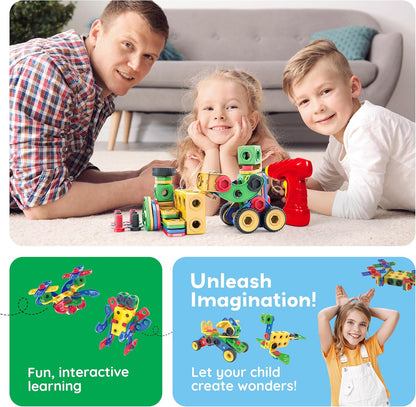 PicassoTiles 152pc STEM Construction Toy Building Set for Kids Ages 3+ Includes Power Drill, Ratchet, Idea Book, Storage Box Educational Engineering Science Kit & Sensory Toys for Boys & Girls PTN152