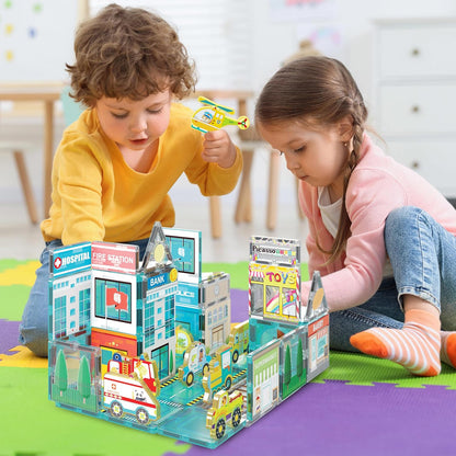 PicassoTiles Magnet Tiles Magnetic Building Blocks Aquarium Marine Animal Theme Set with 8 Character Action Figures Shark Crab Turtle STEM Toys Construction Preschool Toddlers Kids Boys Girls 3+ PTQ15