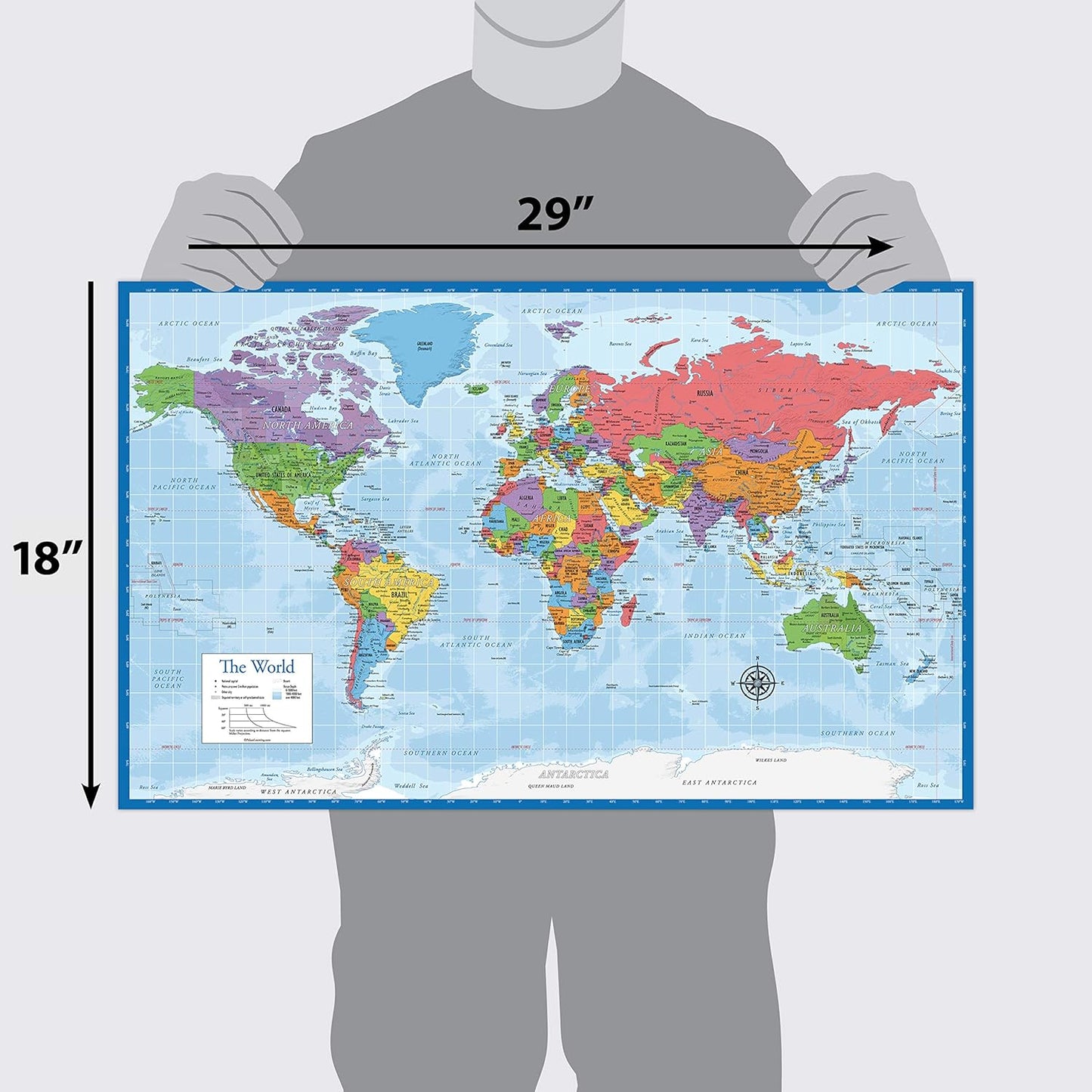 3 Pack - World & USA Map Poster Set + Periodic Table of the Elements Chart for Kids (LAMINATED, 18" x 29")
