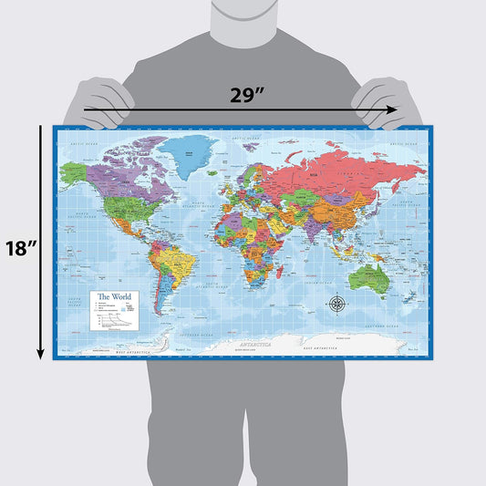 3 Pack - World & USA Map Poster Set + Periodic Table of the Elements Chart for Kids (LAMINATED, 18" x 29")