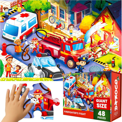 QUOKKA Giant Floor Puzzle for Kids Ages 4-6 – 2x3 Feet Extra-Thick 48 Pieces Toddler Puzzle Ages 3-5 – Construction Educational Activity for Boys Girls – Premium Box with Sturdy Handle & Magnetic