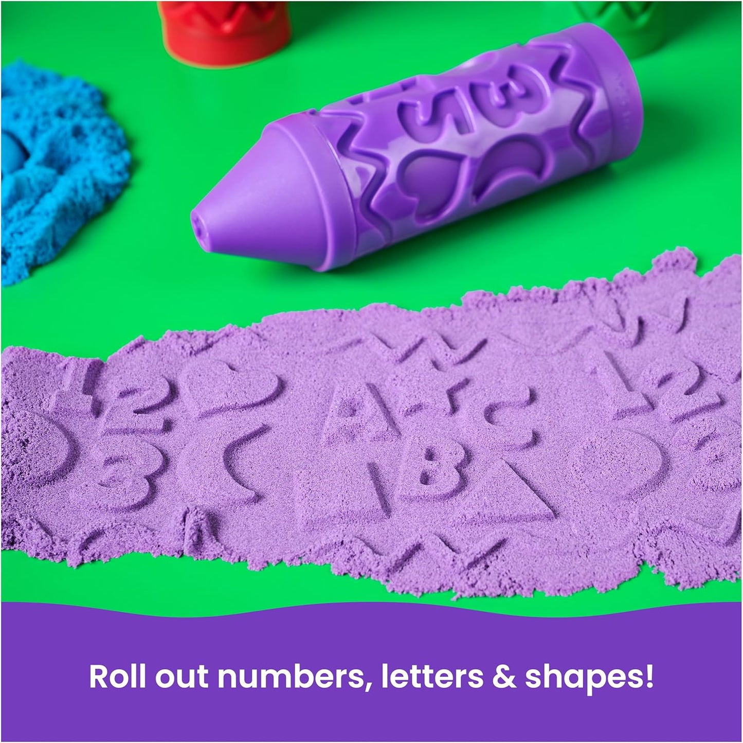 Kinetic Sand, Stamp N' Roll Crayon Multi-Pack with 12 oz Purple, Green, Blue & Red Play Sand, Toddler Toys, Arts and Crafts Kids Toys for Girls & Boys Ages 3 and up