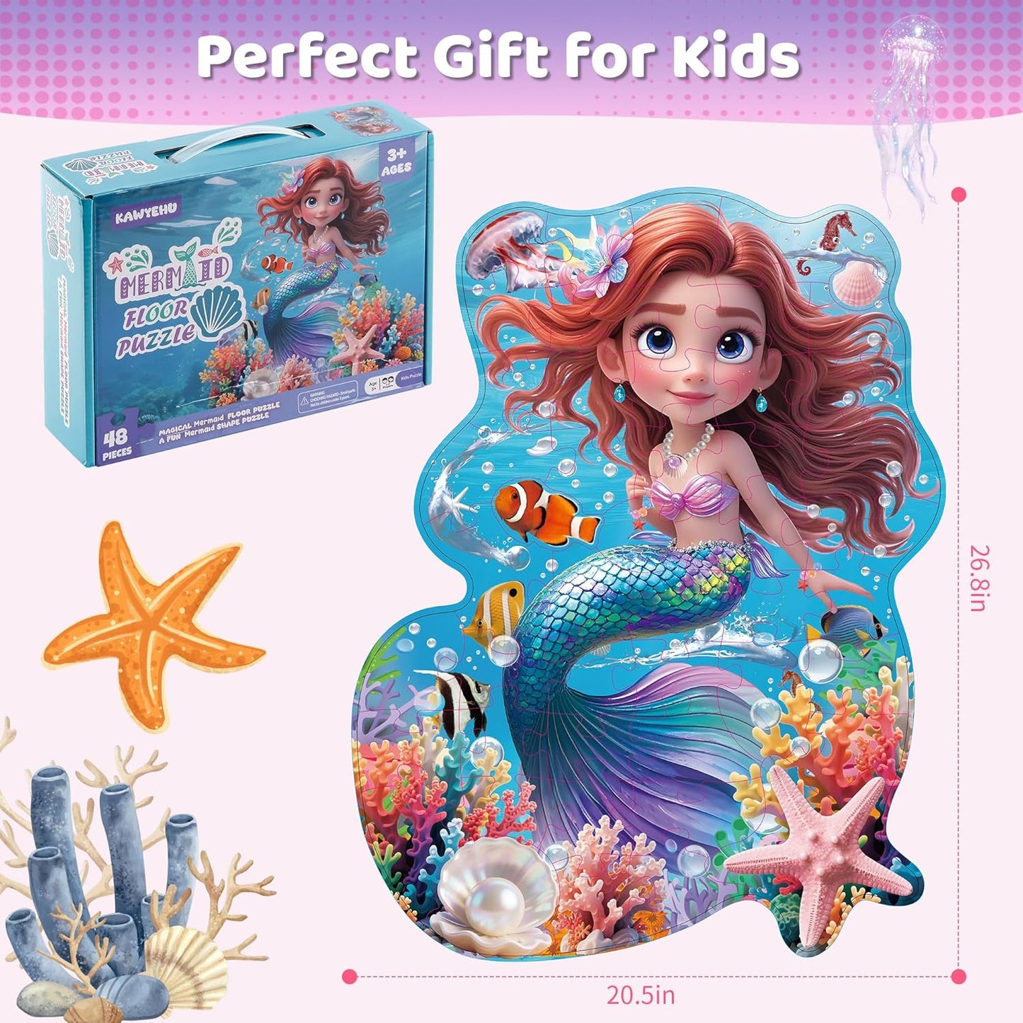 Floor Puzzles for Kids Ages 3-5, Unicorn Puzzles for Toddler Ages 4-6, 50 Pieces Jumbo Puzzles with Box, Unicorn Toys for Gifts 3-8 Years Old