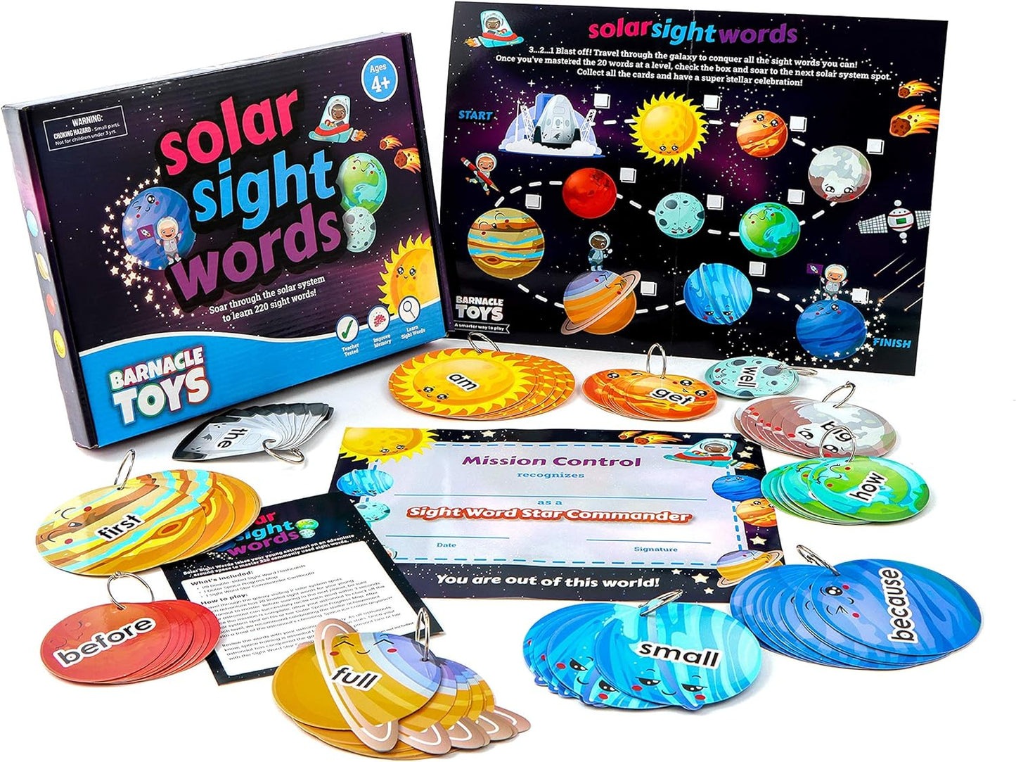 Solar Sight Words Flash Cards Kindergarten - 220 Reading Flash Cards for Kids Ages 4-8, Kindergarten Homeschool Supplies, Learn to Read Games for Kids Ages 5-7, 220 Dolch Sight Words