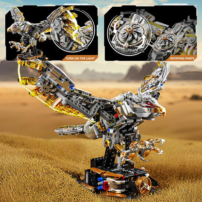 1085-PCS Mechanical Piranhas Fish Building Set with LED Light, Movable Linkage Gears, Display Stand,Mechanical Fish
