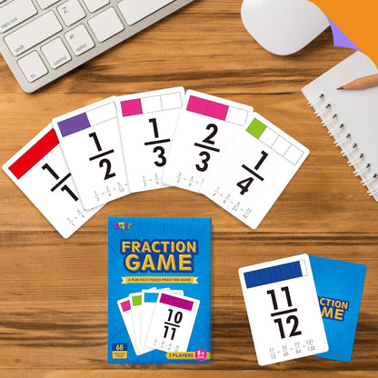 68 Fraction Flashcards - Funny Math Game Cards for All Fractions 1-12, Compare and Simplify, Educational Learning Tool for School Supplies