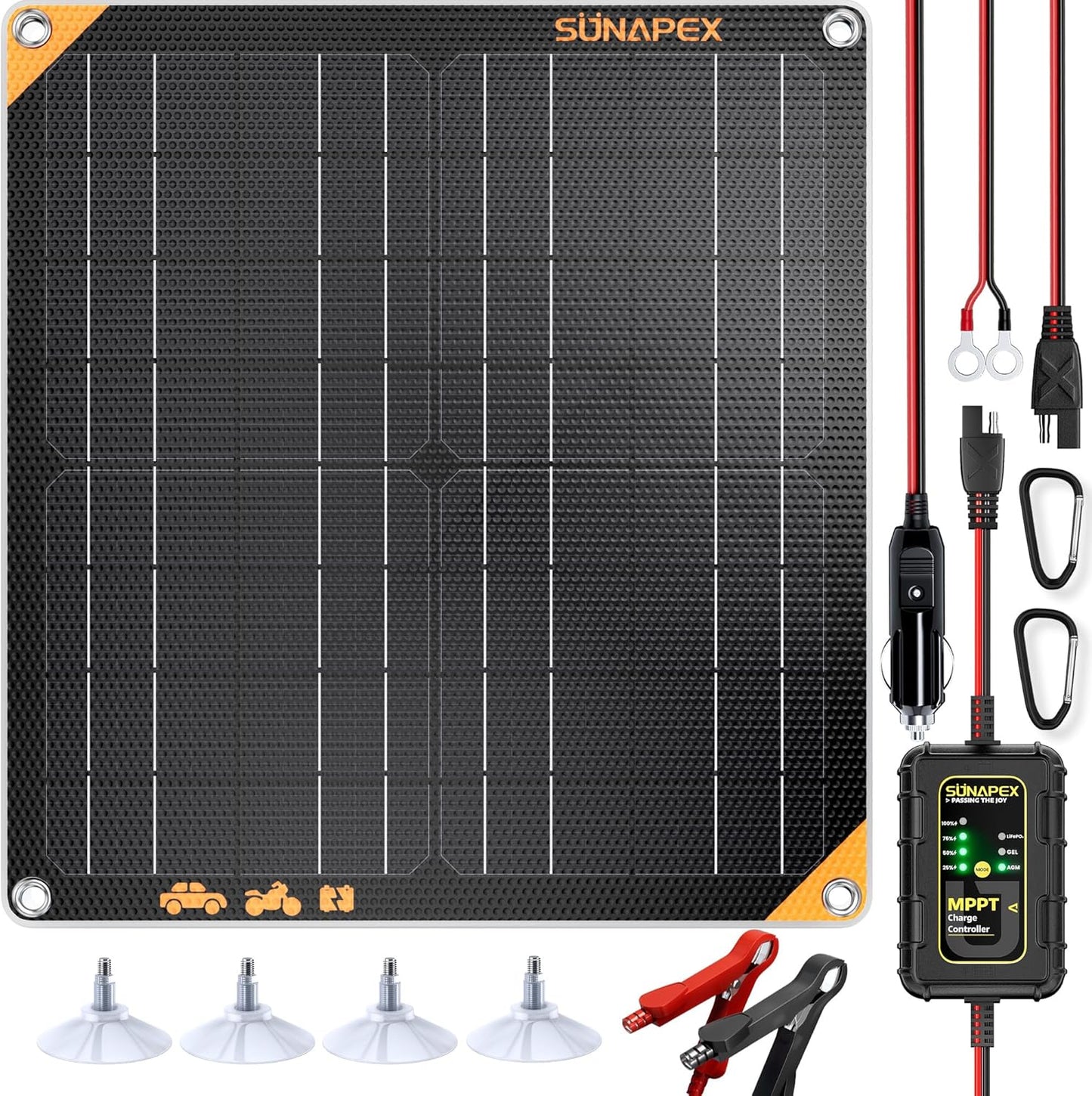 SUNAPEX 12V 10 Watt Solar Trickle Charger Maintainer - Waterproof Solar Powered Battery Charger - Solar Panel Kit Built-in Smart Charge Controller for Car Rv Trailer Truck Boat Automotive Marine