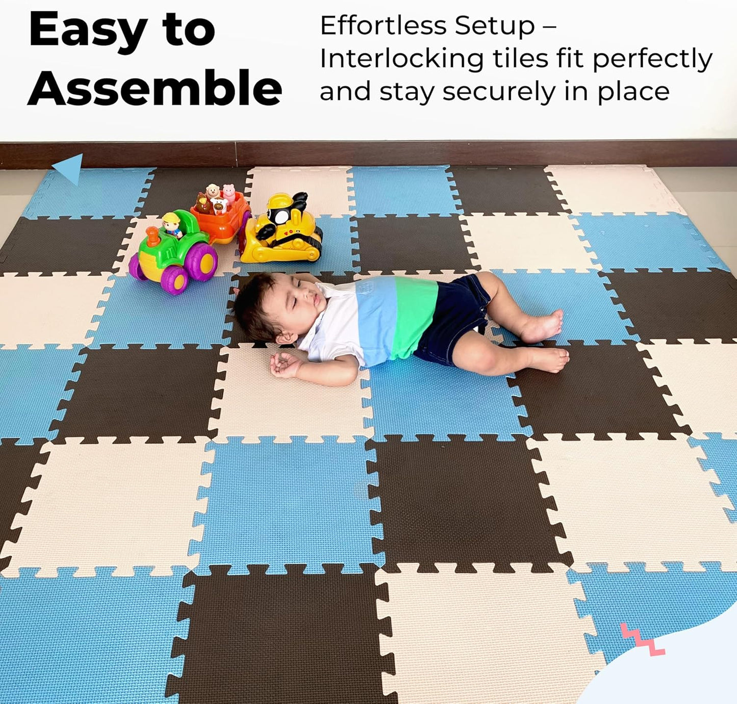 MioTetto Baby Play Mat, Soft Foam Floor Tiles for Kids. Adjustable Interlocking Foam Tiles, Fits with 50x50 Playpen Baby mat for Crawling & Development, Safe & Non-Toxic Playmat for Babies 6-12 Months