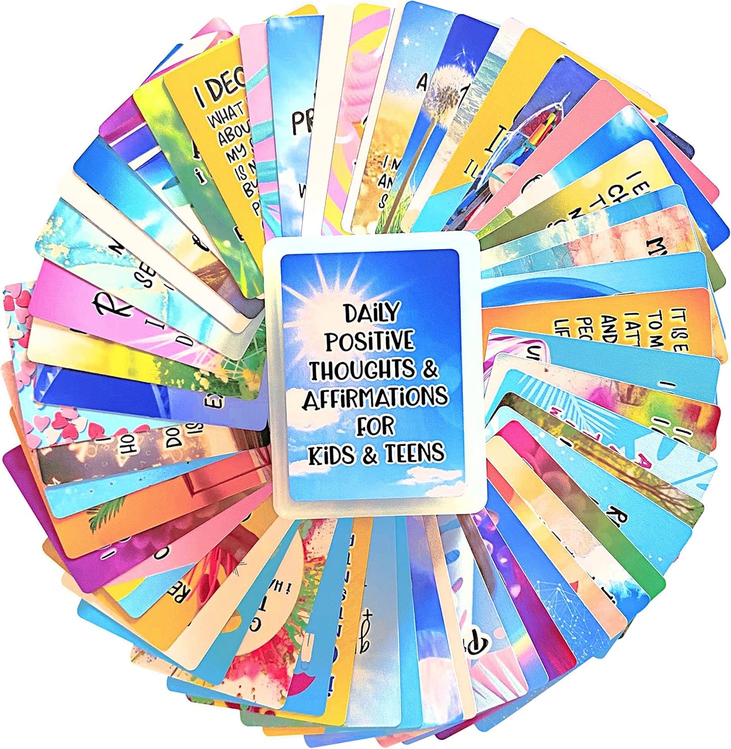 Positive Affirmation Cards for Kids and Teens - 54 Affirmations, 150+ Inspirational Questions with Storage Box - Inspire confidence and Positive attitude - Self Care Kit & Mindfulness Gift