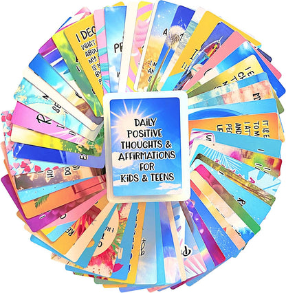 Positive Affirmation Cards for Kids and Teens - 54 Affirmations, 150+ Inspirational Questions with Storage Box - Inspire confidence and Positive attitude - Self Care Kit & Mindfulness Gift