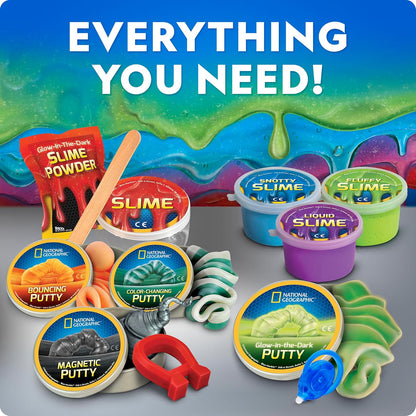 NATIONAL GEOGRAPHIC Mega Slime Kit & Putty Lab - 4 Types of Slime Plus 4 Types of Putty Including Magnetic, Slime Kit for Boys and Girls, Sensory Toy & Science Kit