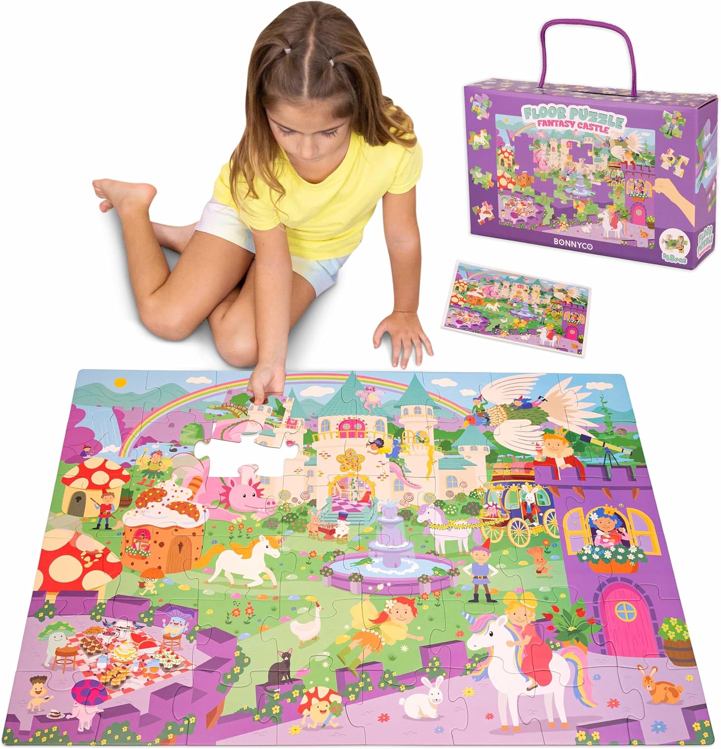 BONNYCO Giant Floor Puzzles for Kids of Jungle Animals with 48 Large Pieces. Safari Jumbo Puzzle 36.2 x 24.4 in, Gifts for Boys and Girls, Educational Kids Toys Ages 2-8