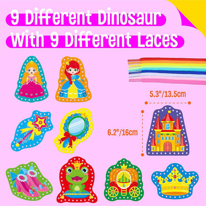SpriteGru 9 Pieces Kids Lacing Cards, Double Sided Sewing Cards in 9 Vehicle Cards with 9 Colorful Laces, Imagination Development Lacing Toys Games for Children Educational and Learning Activity