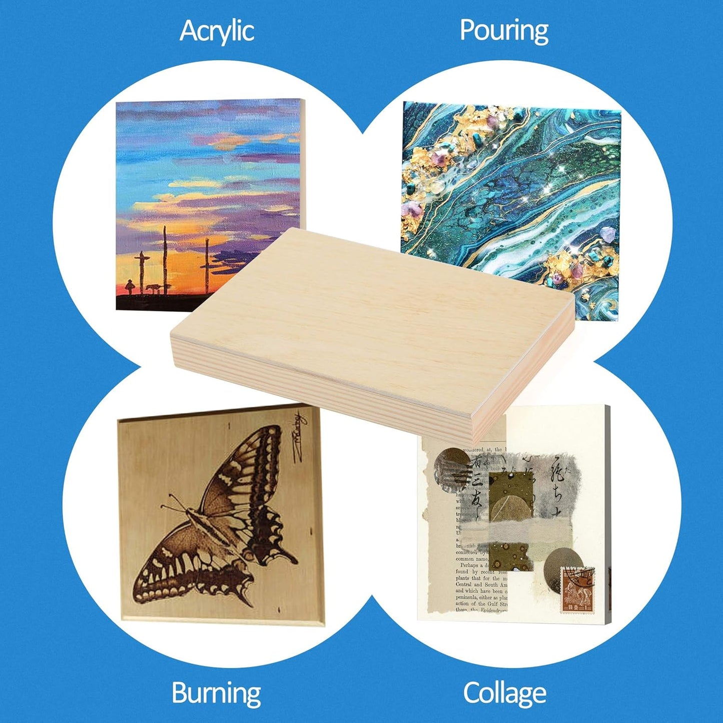 Falling in Art Unfinished Birch Wood Canvas Panels Kit, 4 Pack of 8x10’’ Studio 3/4’’ Deep Cradle Boards for Pouring Art, Crafts, Painting, and More