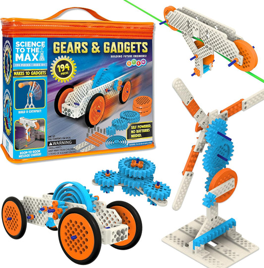 Gears & Gadgets 194pc Building Toys - Large & Small Robotic Projects - STEM Education for Kids 8-12 - Construction Kit - Engineering Activities Science